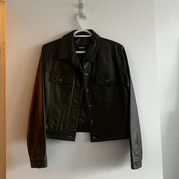 Olive Green Leather Jacket Size Small - Picture 2 of 8